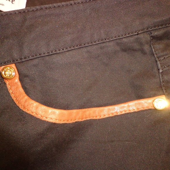 Juicy Couture 5-Pocket Pant 4 Black/Saddle Tan Sheep Skin Leather Piping - Picture 6 of 13